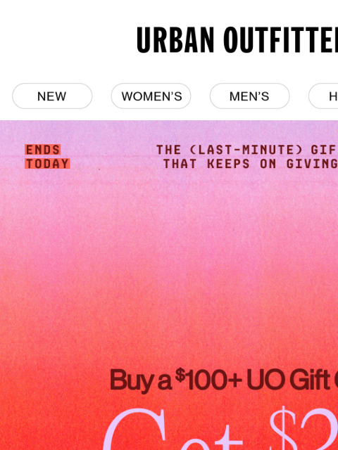 urbanoutfitters newsletter: Hurry! Buy a $100+ Gift Card, Get $30 Back