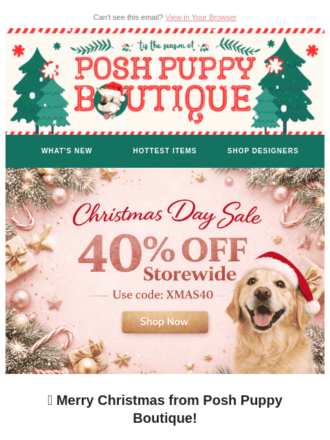 poshpuppyboutique newsletter: 🎄 Christmas Day Only 40% OFF