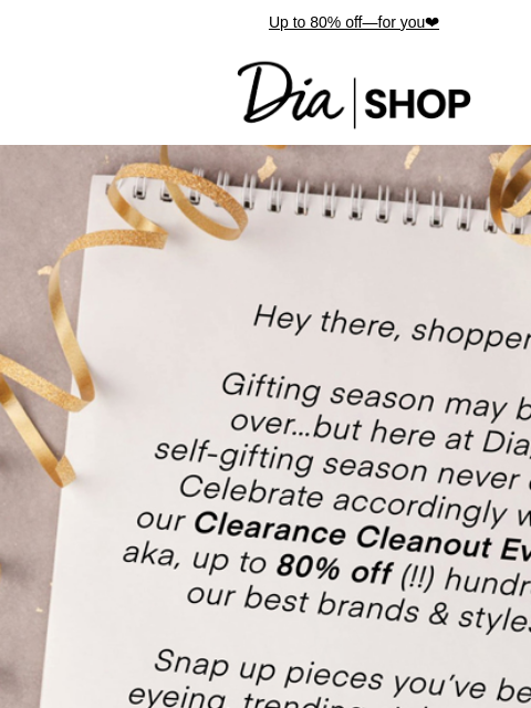 Up to 80% off—for you❤️ Dia & Co Shop Shop Sale Style freedom through a life well-lived. TOPS DRESSES NEW ARRIVALS SALE Recipient: brands.news.subscription@gmail.com View in Your Browser Our goal