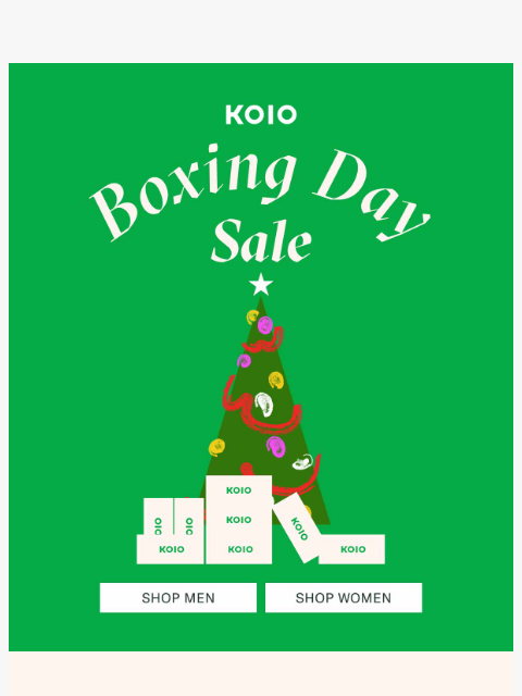 koio newsletter: 15% off sitewide for Boxing Day