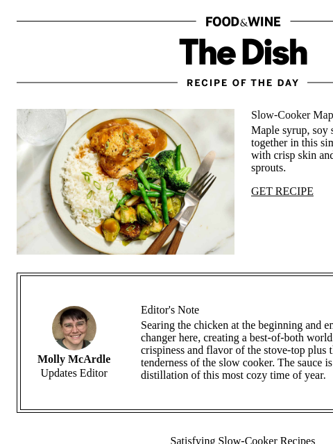 foodandwine newsletter: Slow-Cooker Maple-Soy Chicken Thighs