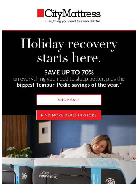 citymattress newsletter: Holiday recovery starts here: Up to 70% off throug...
