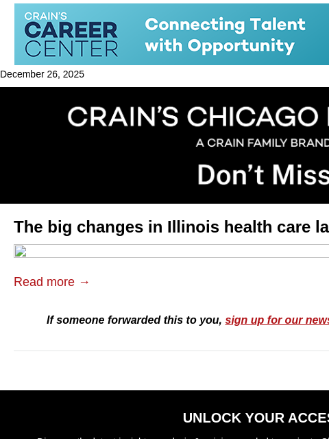 crainalerts newsletter: Big changes in Illinois health care laws