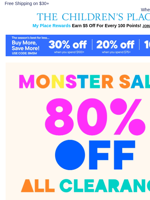 childrensplace newsletter: AHH, IT'S BACK! 80% OFF Monster Sale 😱