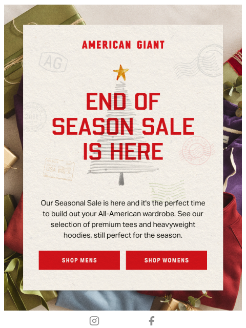 american-giant newsletter: End Of Season Sale Starts Now.
