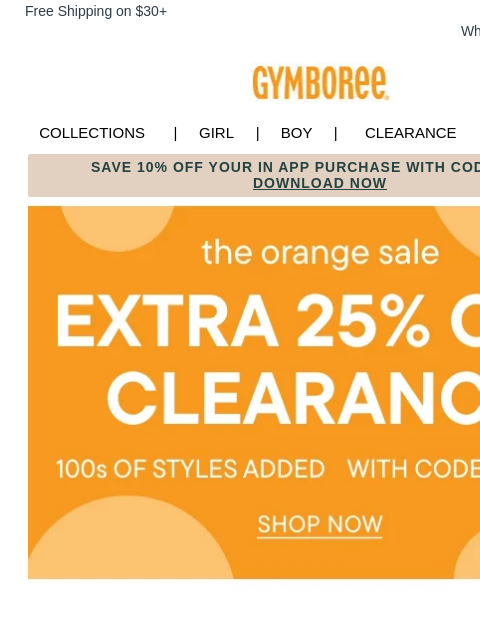 gymboree newsletter: Happening Now: Extra 25% Off Clearance ⚡️