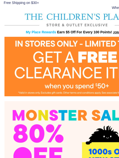 childrensplace newsletter: Spend $50+ Get a FREE Gift in Store NOW 🎁