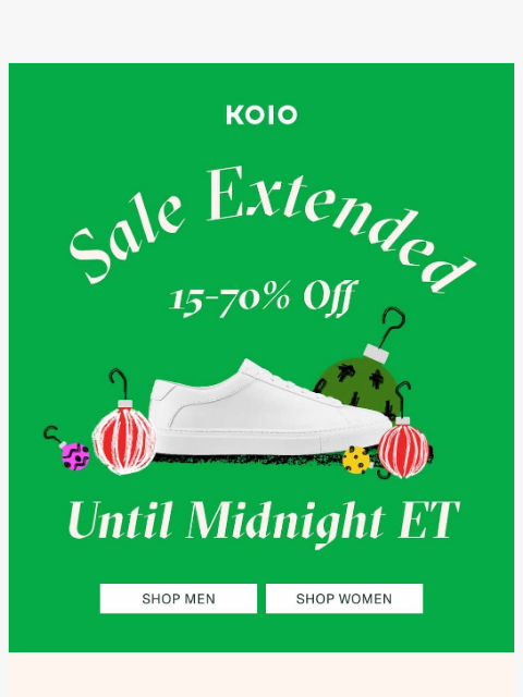 koio newsletter: 15–70% off ends at midnight ET