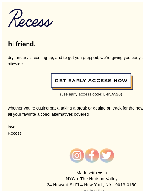 takearecess newsletter: early access to 30% off