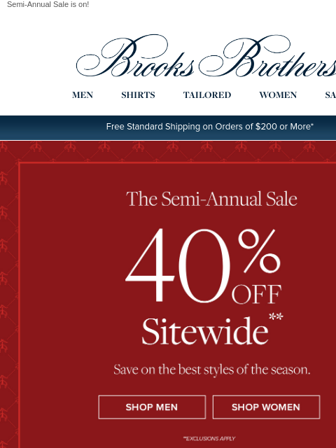 brooksbrothers newsletter: 40% off sitewide + up 60% off clearance