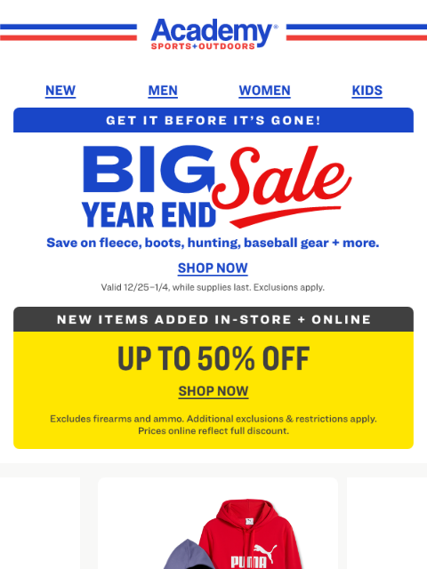 academy newsletter: Our Big Year End Sale Is Here!