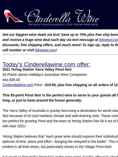 winelibrary newsletter: 2021 Yering Station Yarra Valley Pinot Noir (93 JH...