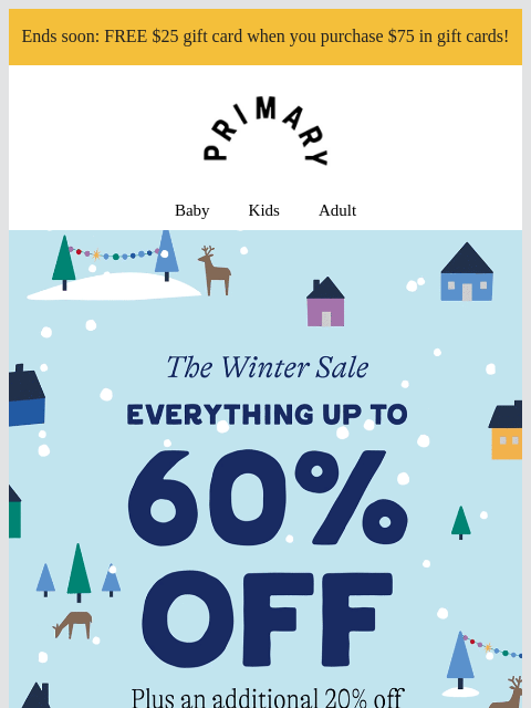 primary newsletter: Ends soon: FREE $25 gift card when you give $75 ⏰⏰...