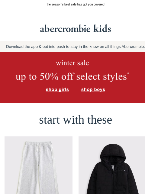 abercrombie newsletter: refresh their closet with up to 50% OFF