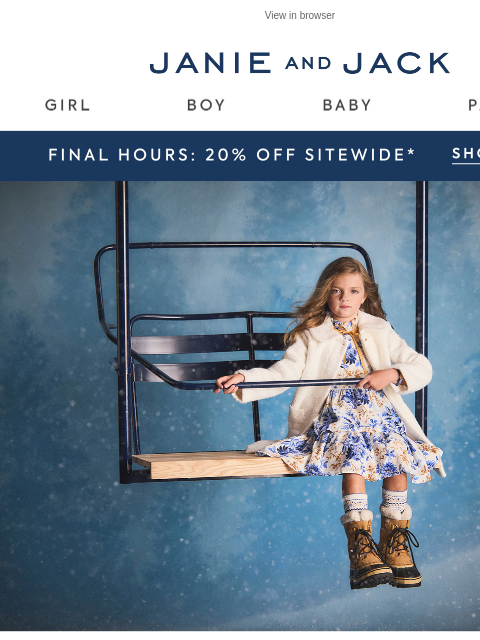 janieandjack newsletter: Final hours for 20% off sitewide