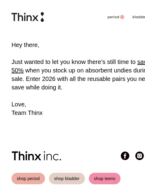 shethinx newsletter: Still time to save ⌚