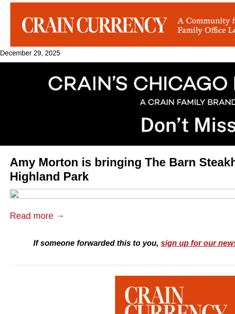 crainalerts newsletter: Amy Morton expands to Highland Park