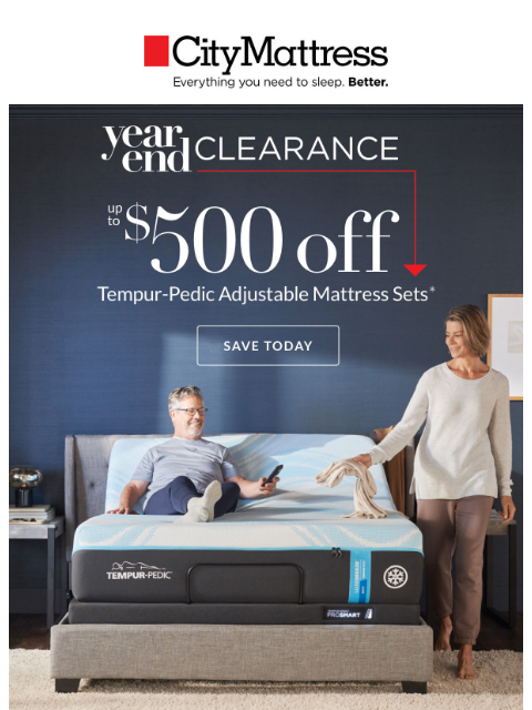 citymattress newsletter: Tempur-Pedic New Year Savings—Up to $500 Off