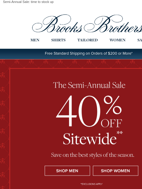 brooksbrothers newsletter: 40% off dress & sport shirts