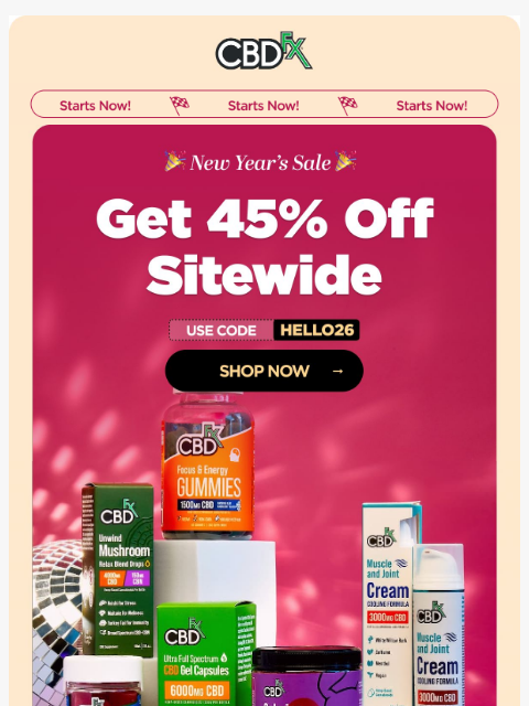 cbdfx newsletter: 45% OFF New Year’s Sale starts NOW! 🎉
