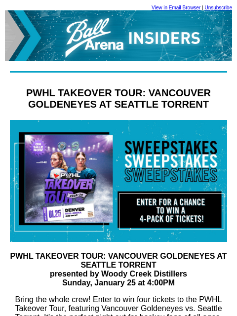 kroenkeentertainment newsletter: Don’t Miss It: Win PWHL Tickets for 1/25 🏒