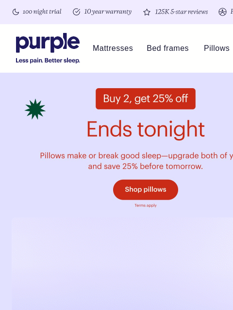 purple newsletter: LAST DAY: 25% off 2+ pillows
