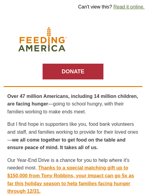 feedingamerica newsletter: 5x the impact means 5x the meals