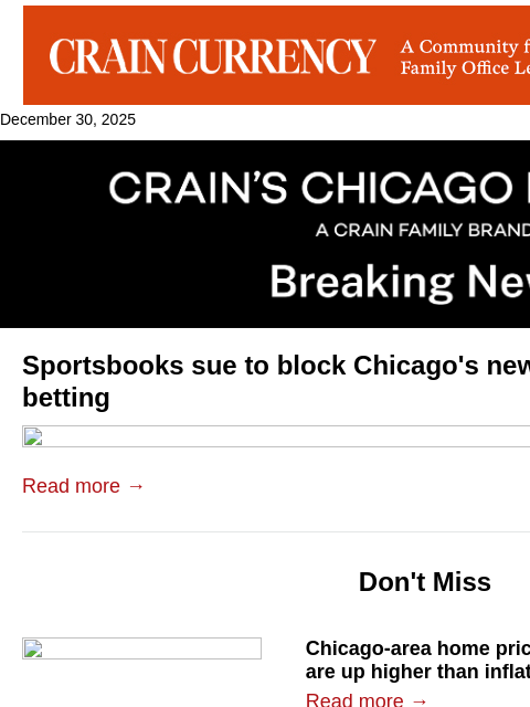 crainalerts newsletter: Chicago sued over new sports betting tax