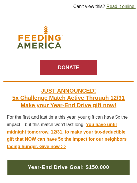 feedingamerica newsletter: 🚨 Until midnight tomorrow, every $1 you give can ...