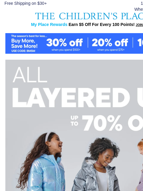 childrensplace newsletter: Your *Favorite* Outerwear is Here: Up to 70% OFF ❄...