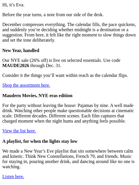 getmaude newsletter: A December Briefing (and NYE sale)