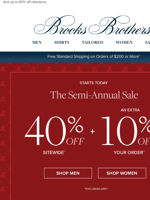 brooksbrothers newsletter: STARTS NOW: An EXTRA 10% off online, on top of 40%...