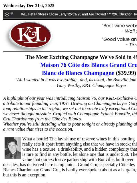 klwines newsletter: Maison 76: A Grand Cru Champagne Worth Opening Ton...