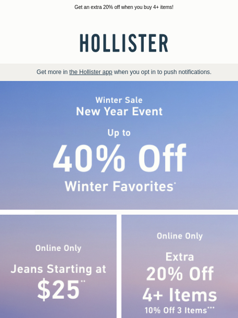 hollisterco newsletter: The New Year Event starts now 🎊