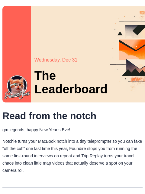 producthunt newsletter: 😸 Your Mac notch, now useful
