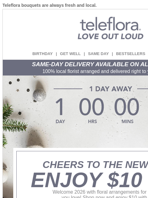teleflora newsletter: Bloom into the New Year ⭐ $10 Off All Bouquets