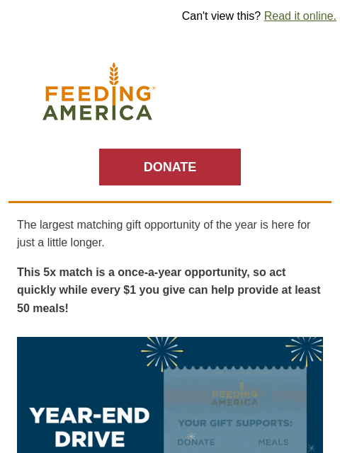 feedingamerica newsletter: ⏰ Time's running out: Make your 5x gift for 5x the...