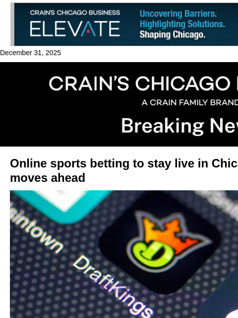 crainalerts newsletter: Online sports betting won't shut down in Chicago a...