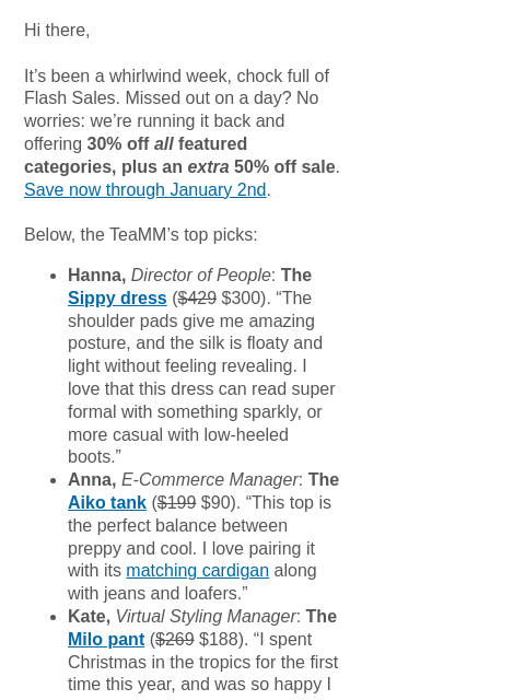 mmlafleur newsletter: Flash Roundup: Last-Chance Savings